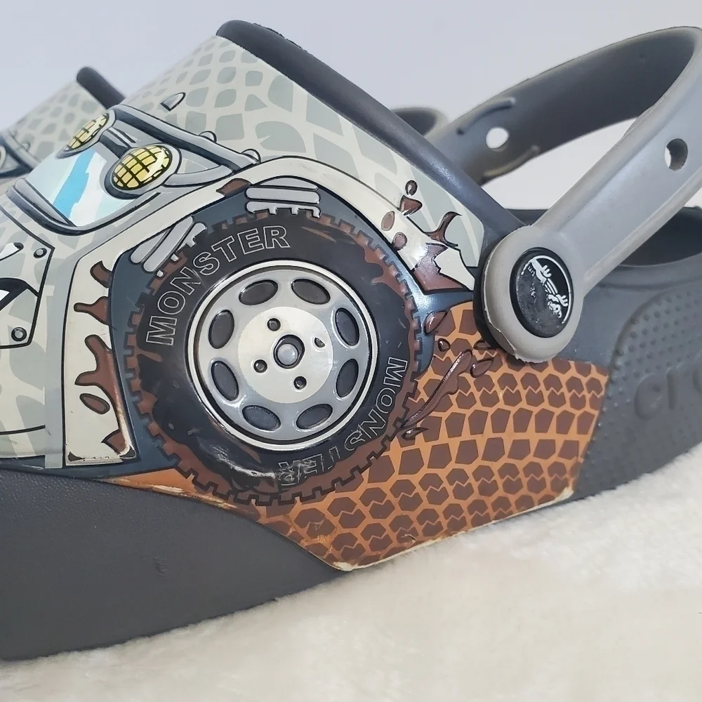 CROCS Funlab Monster Truck LED Light Gray Slip On Clogs Size Jr 3